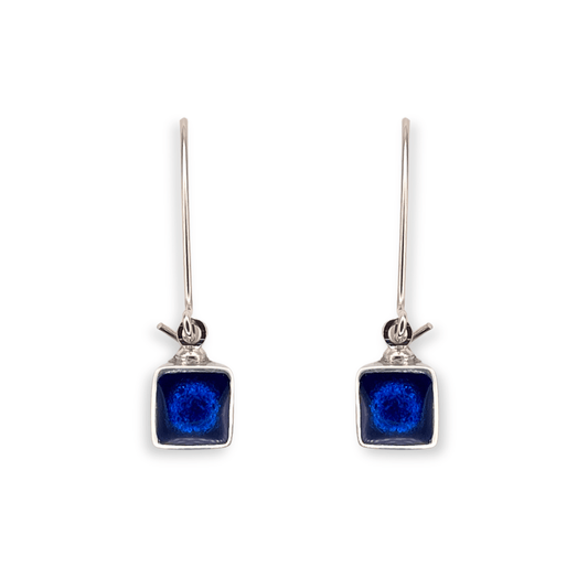 Azure Aluminium Squares Shiny Long Hook Earrings