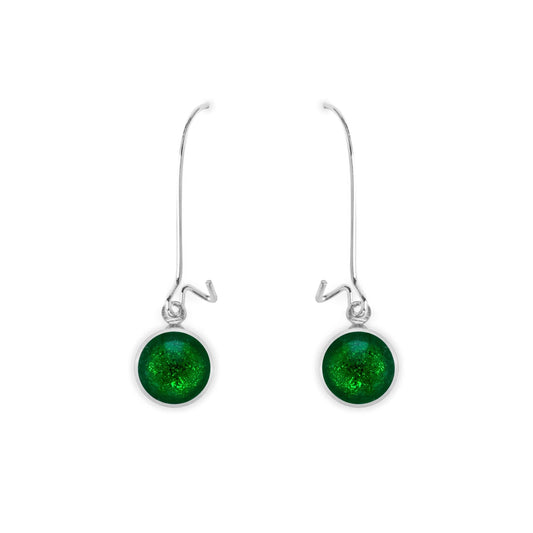Emerald Aluminium Circles Shiny Long Hook Earrings | The Jewellery Stop