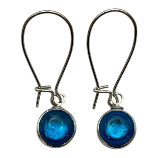 Turquoise Aluminium Circles Shiny Long Hook Earrings | The Jewellery Stop