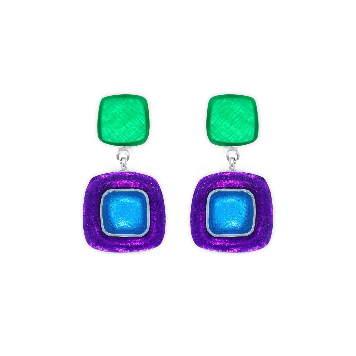 Aurora Abstract Squares Shiny Double Drop Stud Earrings | The Jewellery Stop