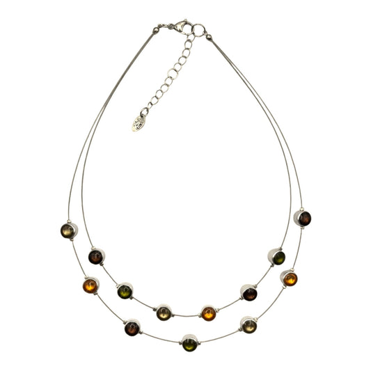 Pistachio Aluminum Circles Shiny Double Strand Necklace | The Jewellery Stop