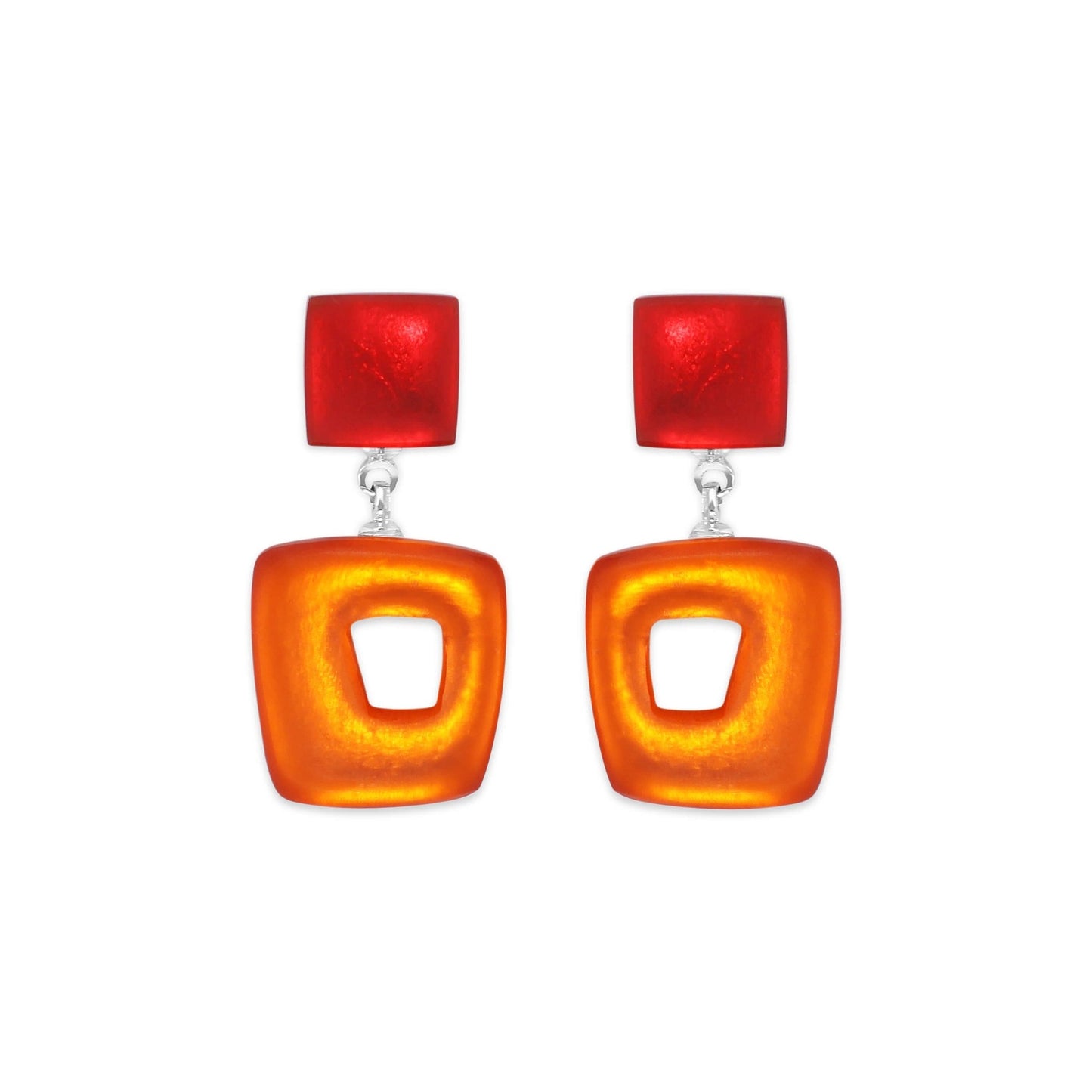 Chilli Hollow Squares Matte Double Drop Stud Earrings | The Jewellery Stop