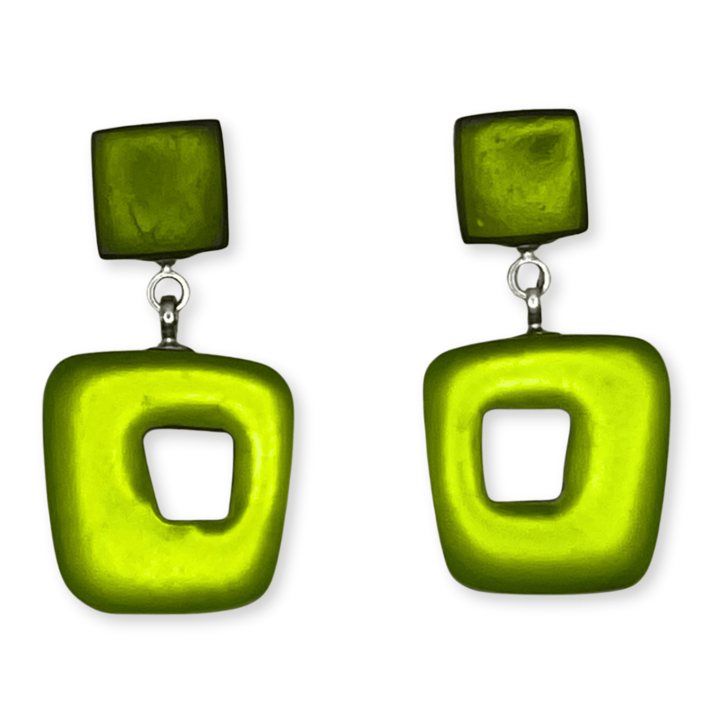 Citrus Hollow Squares Matte Double Drop Stud Earrings | The Jewellery Stop