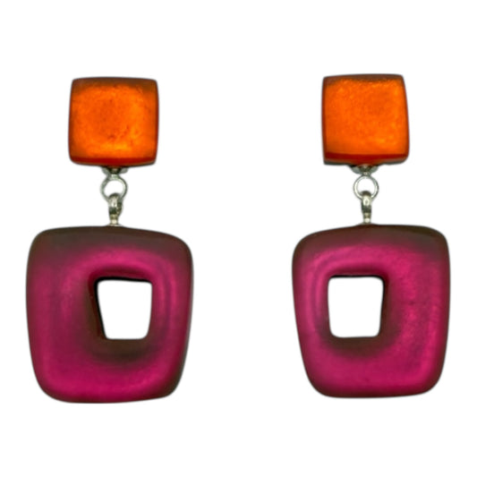 Tropical Hollow Squares Matte Double Drop Stud Earrings | The Jewellery Stop