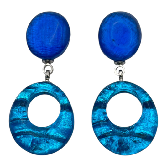 Turquoise Aztec Hollow Circles Shiny Double Drop Stud Earrings