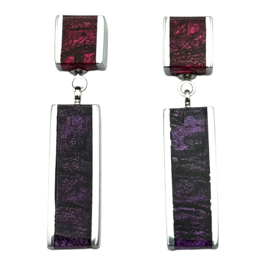Rainbow Ribbons Shiny Double Drop Stud Earrings