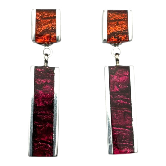 Tropical Ribbons Shiny Double Drop Stud Earrings