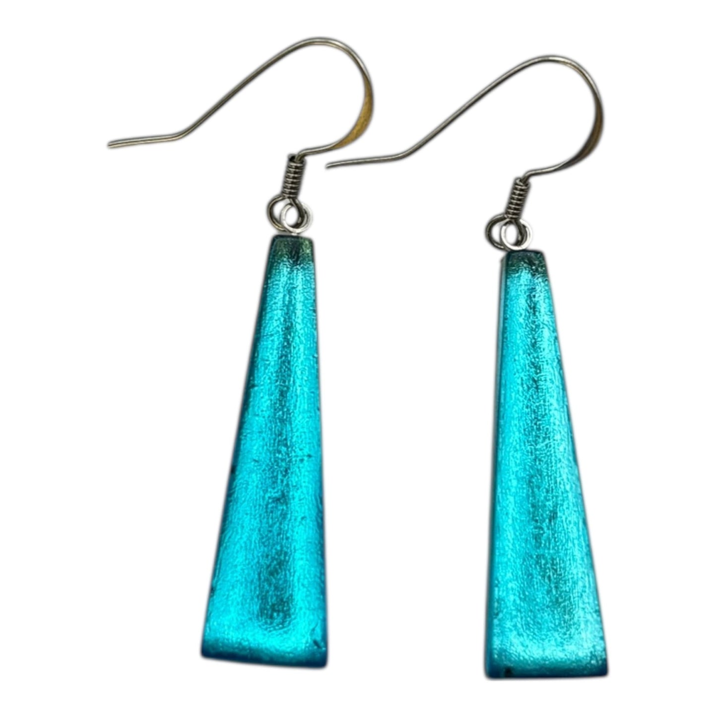 Aqua Pinstripe Shiny Fish Hook Earrings | The Jewellery Stop
