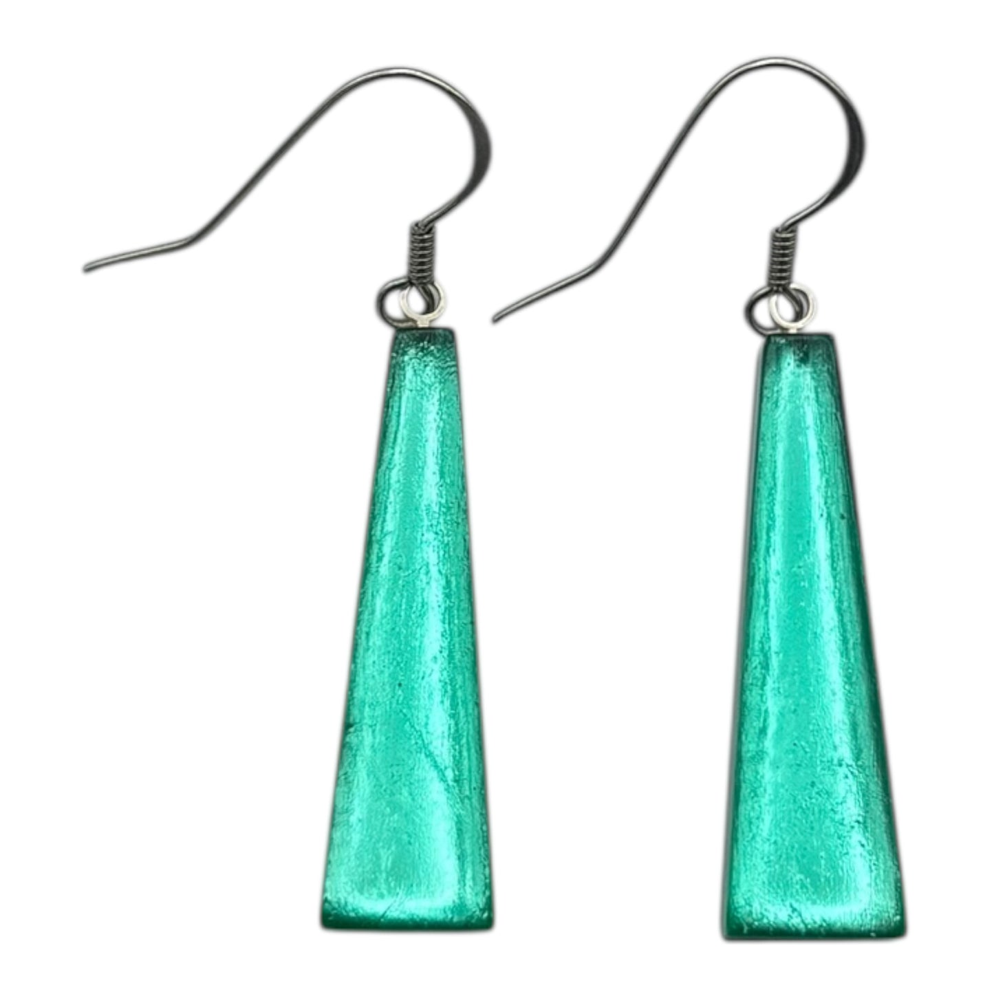 Mint Pinstripe Shiny Fish Hook Earrings