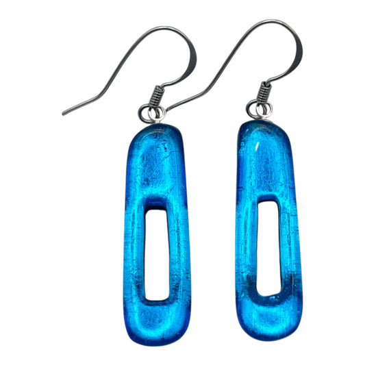 Turquoise Elongated Rectangles Shiny Fish Hook Earrings