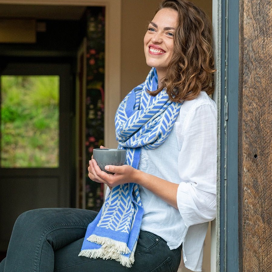 Bright Blue Chevron Jacquard Scarf | The Jewellery Stop