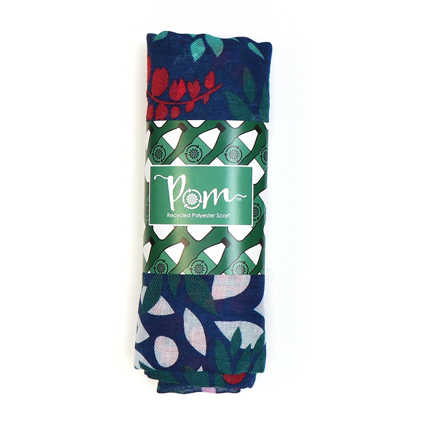 Eco Teal and Pink Leaf and Berry Print Scarf | The Jewellery Stop