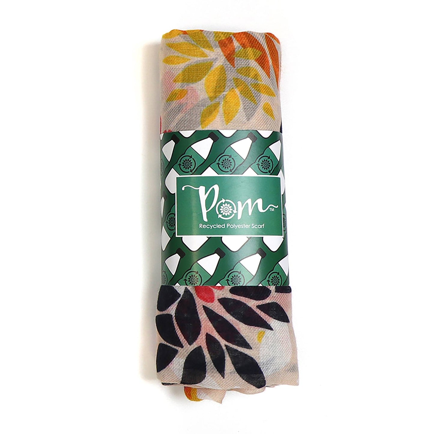 Eco Cream Mustard and Navy Leaf Scarf | The Jewellery Stop