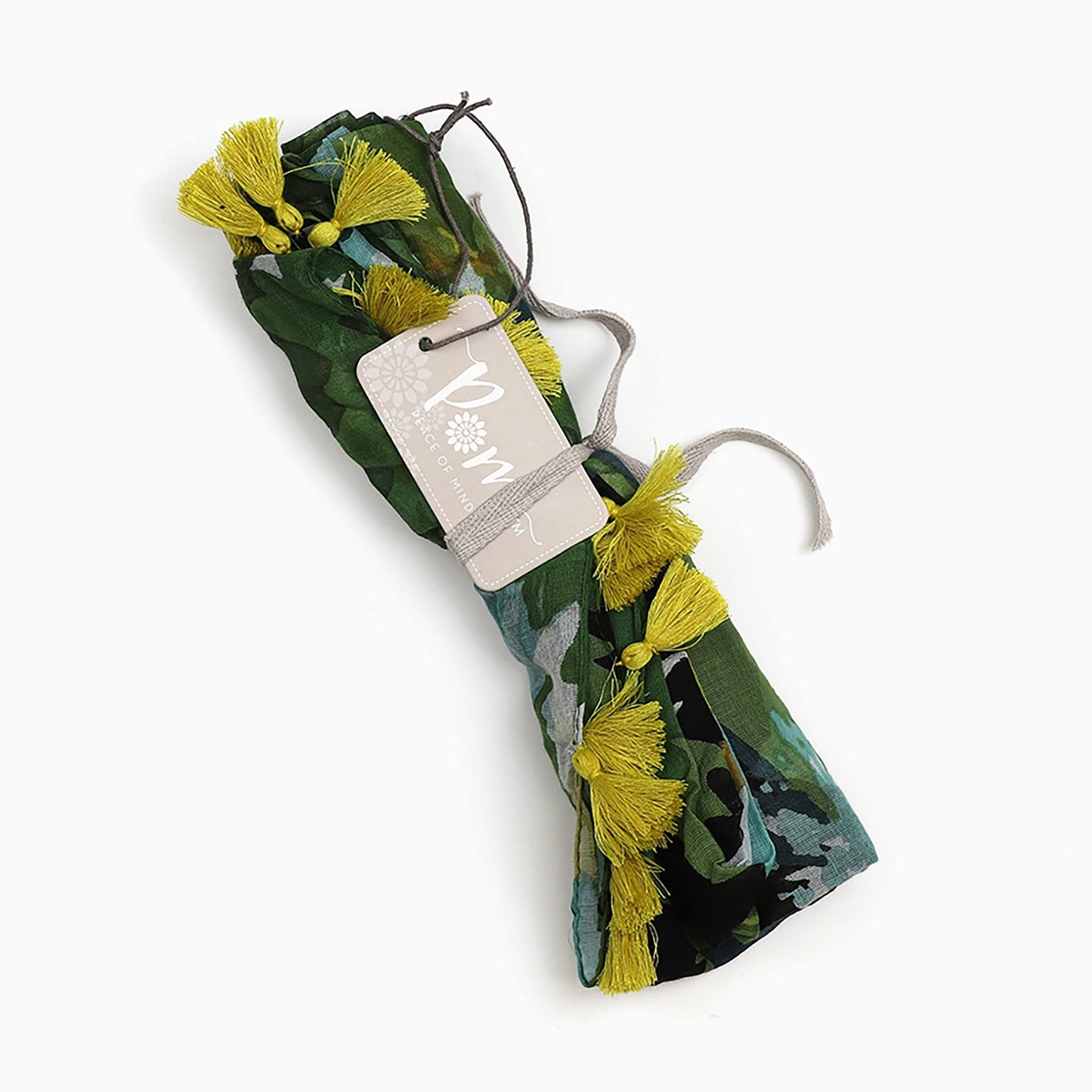 Green and Mustard Abstract Floral Print Scarf | The Jewellery Stop