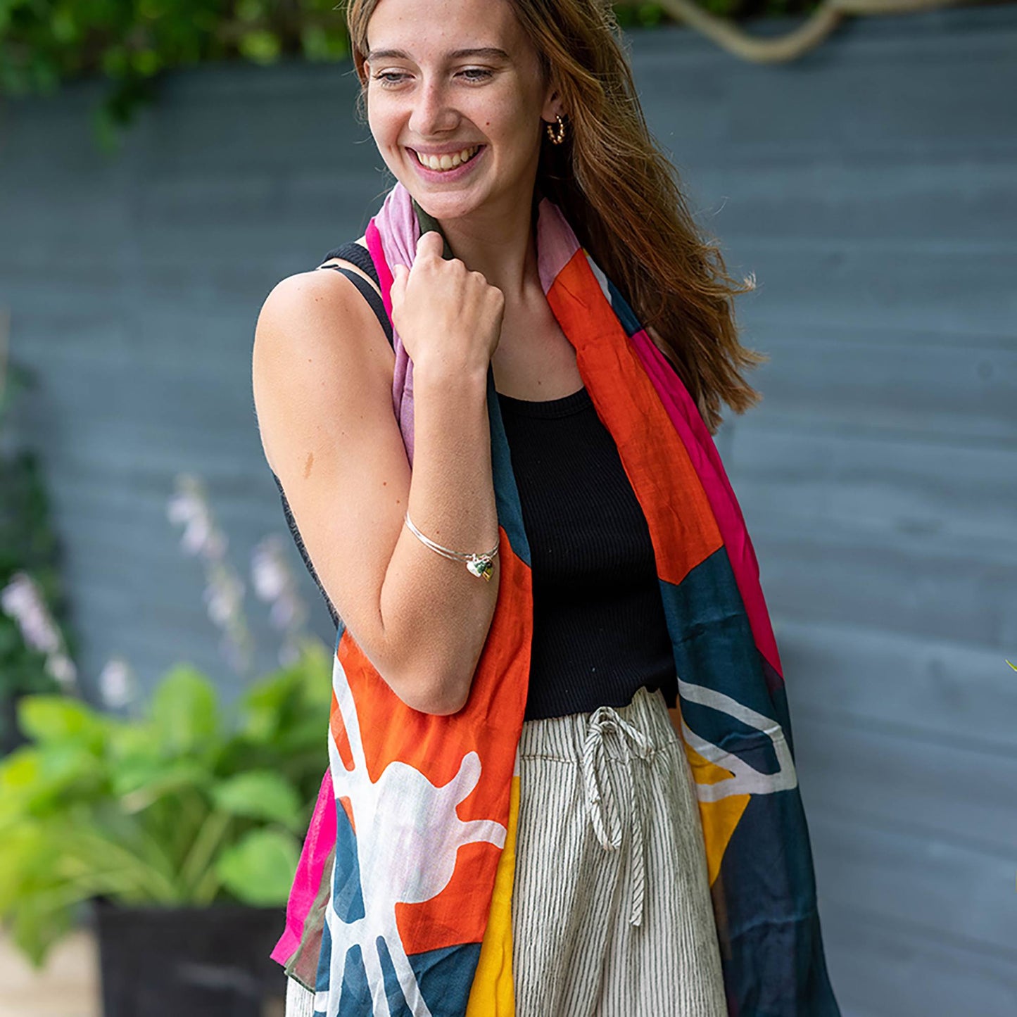 Multicoloured Honeycomb Bee Print Scarf | The Jewellery Stop
