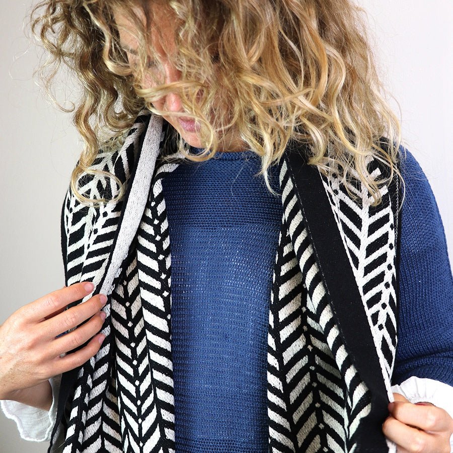 Black and Ecru Chevron Jacquard Scarf | The Jewellery Stop