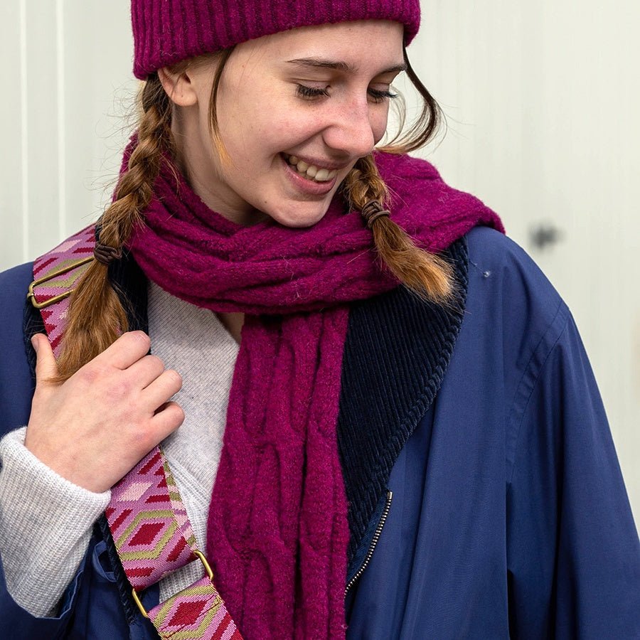 Deep Magenta Cable Knit Scarf | The Jewellery Stop