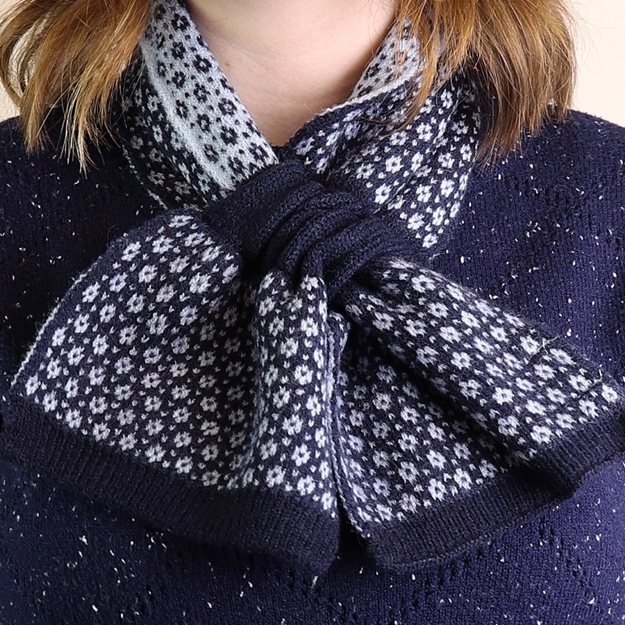 Navy And Pale Blue Tiny Flower Pull Through Scarf | The Jewellery Stop