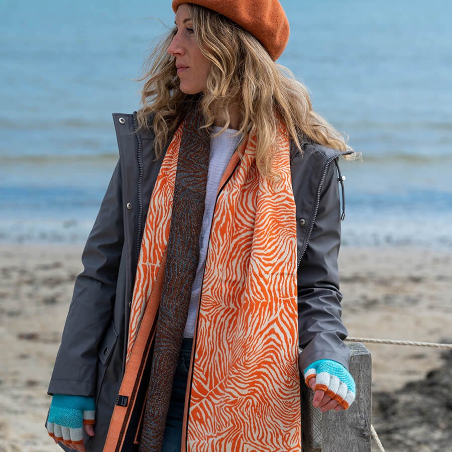 Orange Zebra Print Jacquard Scarf | The Jewellery Stop