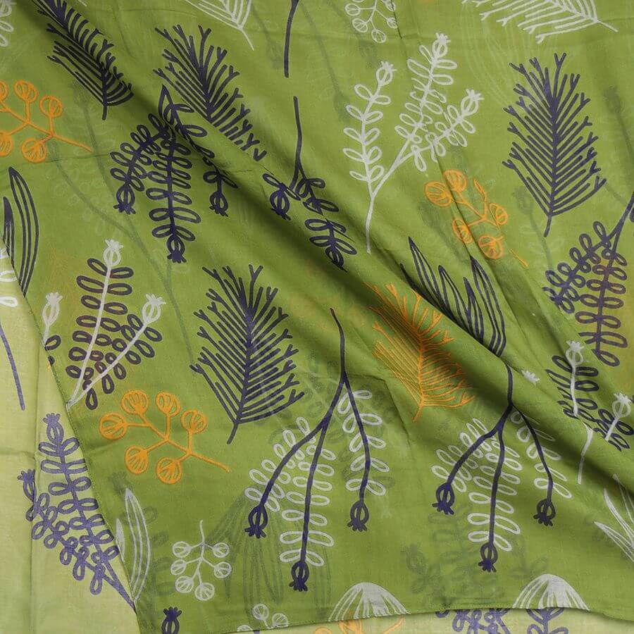 Green, Navy and Orange Fern Print Scarf | The Jewellery Stop
