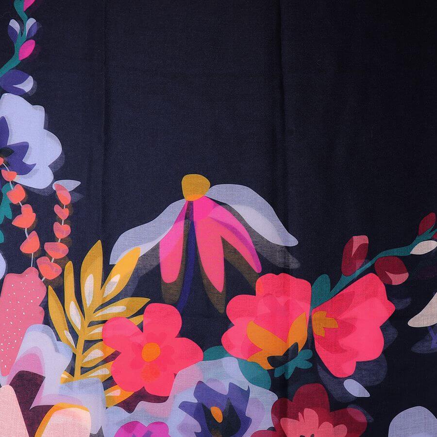 Eco Navy, Pink and Purple Mix Tropical Print Scarf | The Jewellery Stop