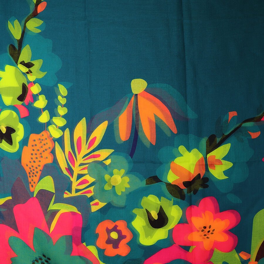 Eco Teal, Lime And Orange Mix Tropical Print Scarf | The Jewellery Stop