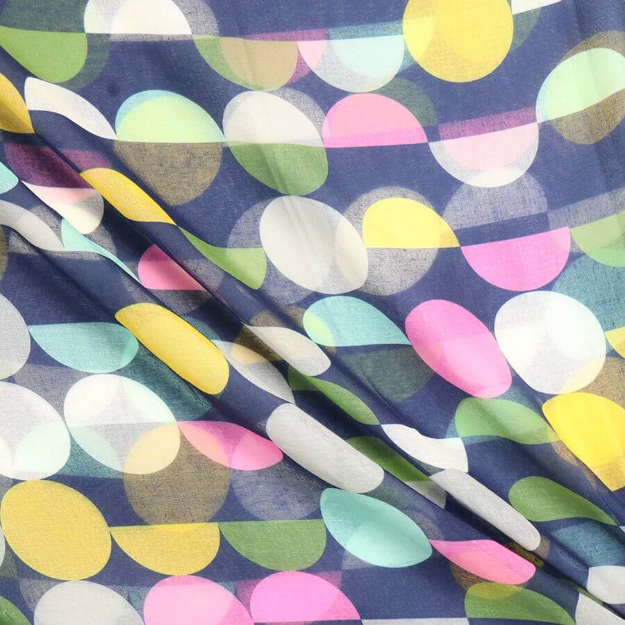 Eco Navy and Multi Mix Geo Circles Print Scarf | The Jewellery Stop