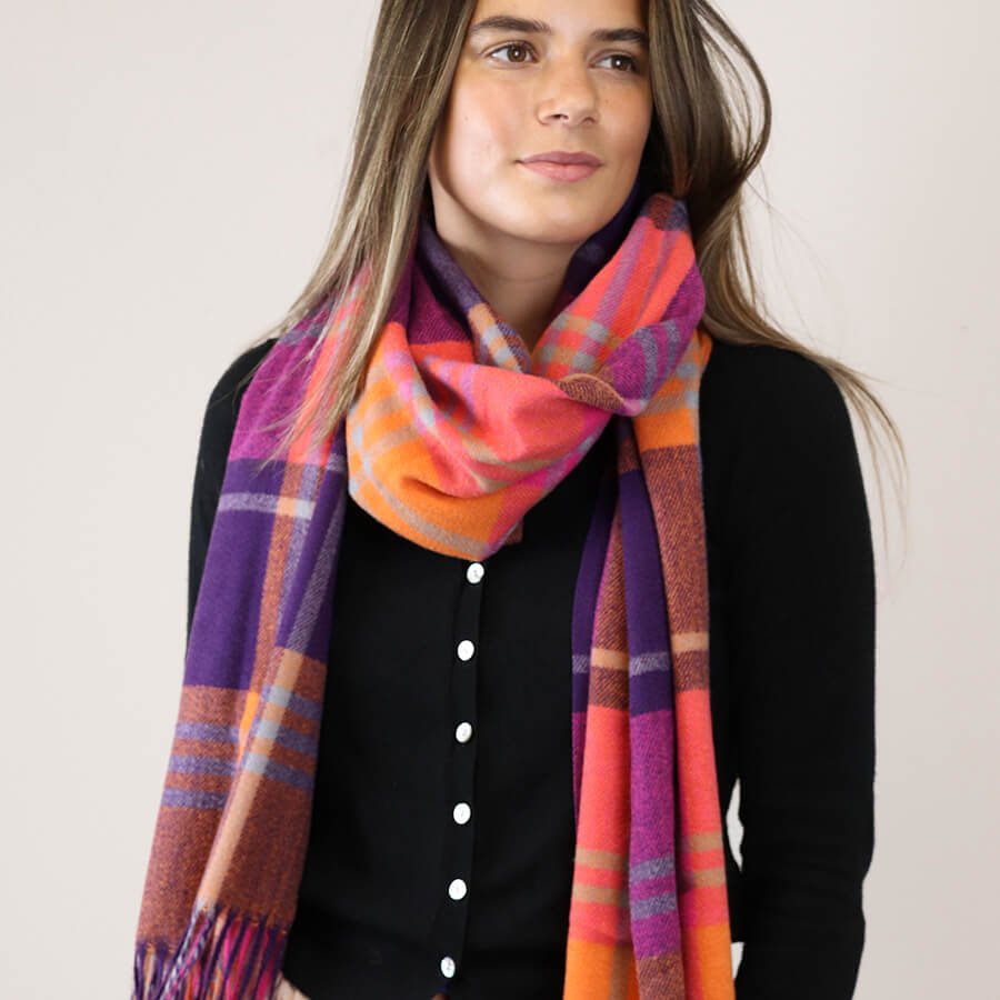 Purple, Pink And Orange Checked Scarf | The Jewellery Stop