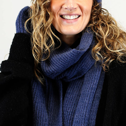 Dark Denim Mini Cable Knit Plain Scarf