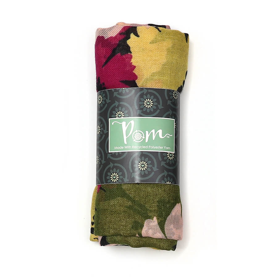 Eco Navy, Pink And Green Large Floral Print Scarf | The Jewellery Stop