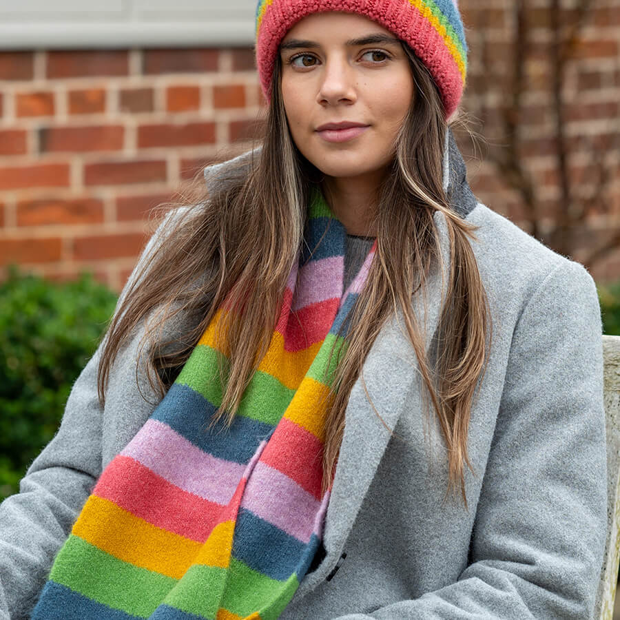 Rainbow Striped Knitted Scarf | The Jewellery Stop