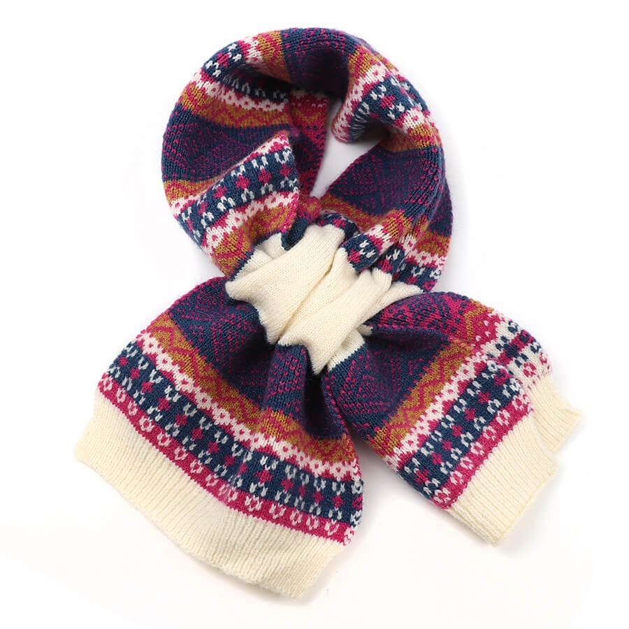 Cream, Navy And Pink Mix Fairisle Pull Through Scarf | The Jewellery Stop