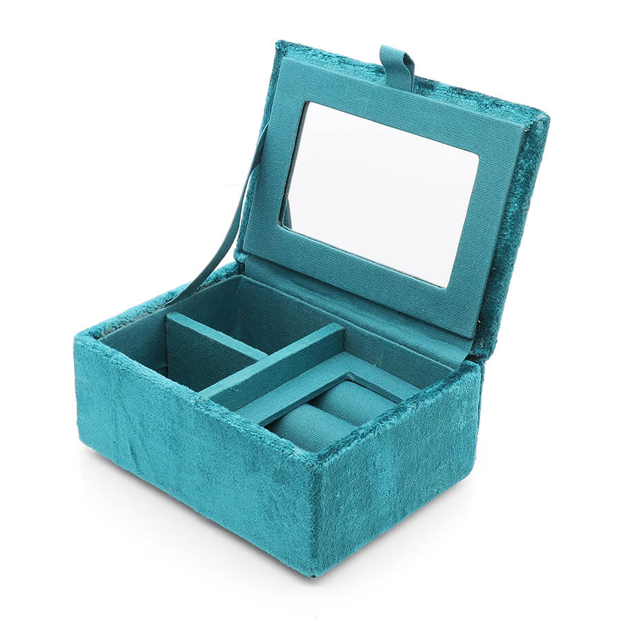 Teal Velvet Jewellery Box With Hummingbird Embroidery | The Jewellery Stop