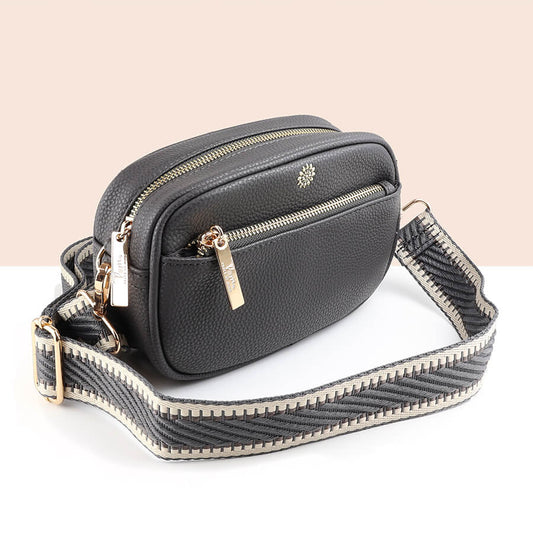 Charcoal Grey Vegan Leather Camera Bag With Removable Strap