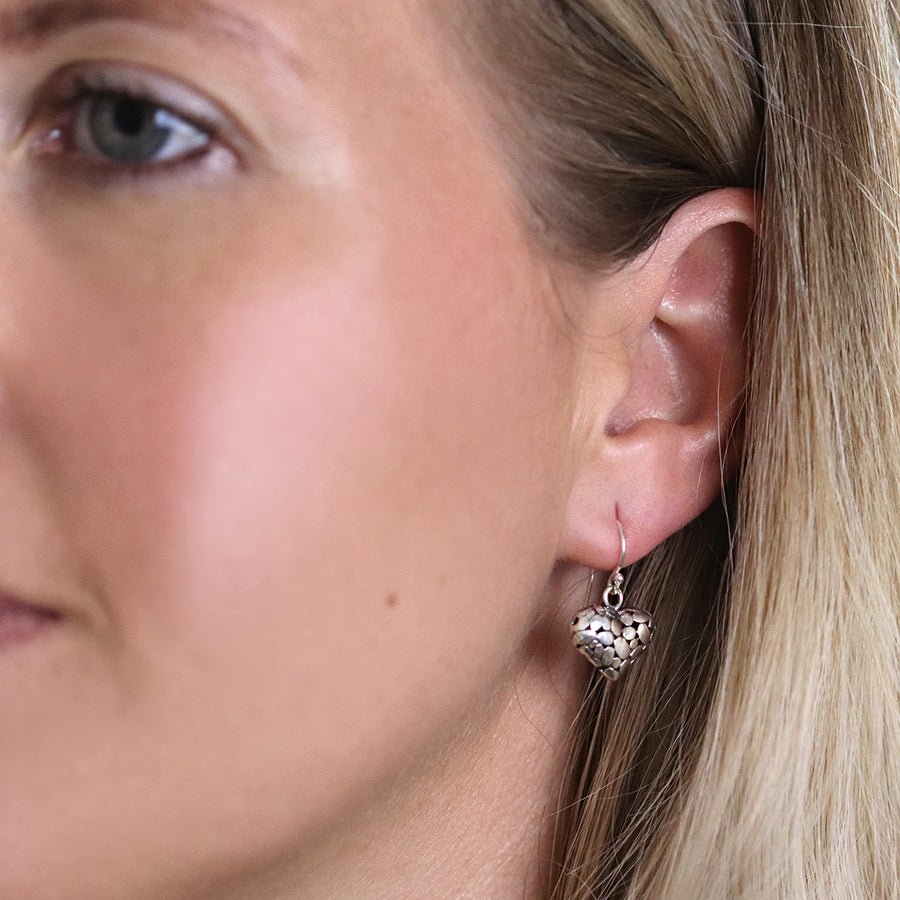 Sterling Silver Pebble Puff Heart Fish Hook Earrings | The Jewellery Stop
