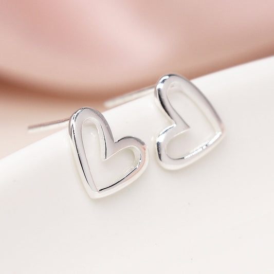 Sterling Silver Cut Out Heart Stud Earrings