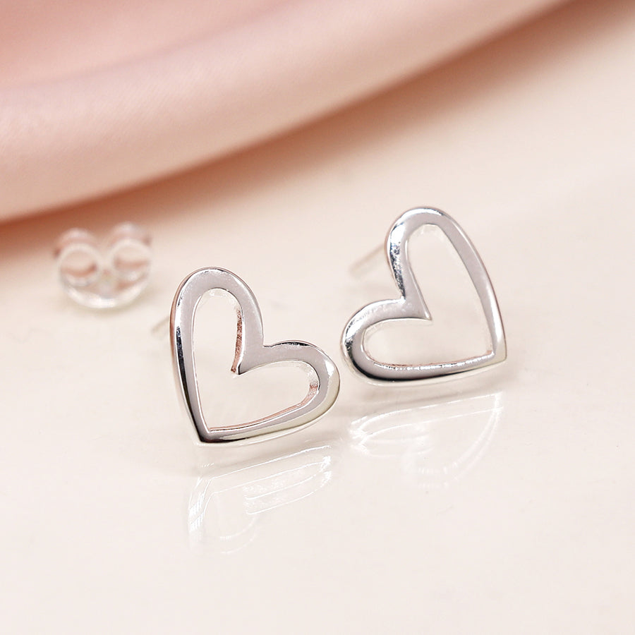 Sterling Silver Cut Out Heart Stud Earrings