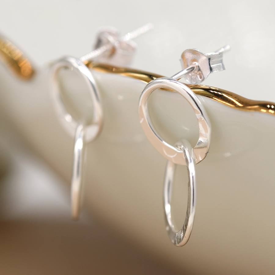 Sterling Silver Double Hoop Drop Stud Earrings | The Jewellery Stop
