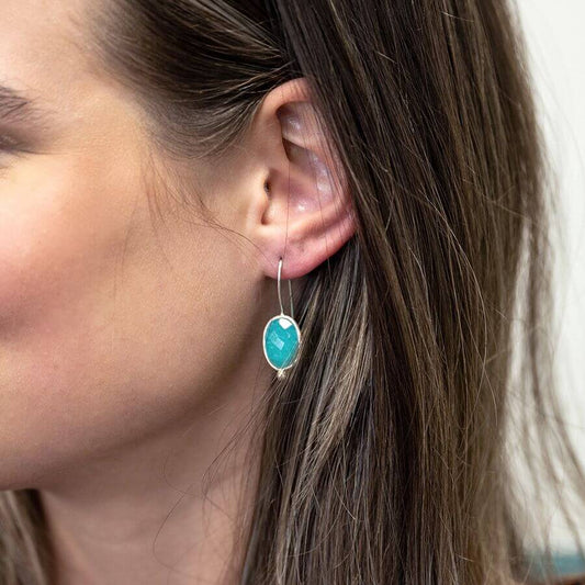 Sterling Silver Oval Faceted Amazonite Drop Earrings