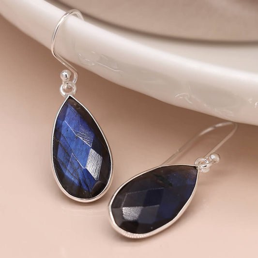 Sterling Silver Faceted Labradorite Teardrop Earrings