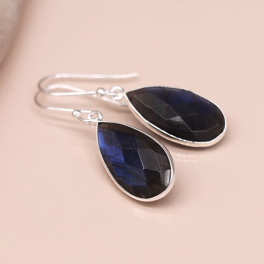 Sterling Silver Faceted Labradorite Teardrop Earrings | The Jewellery Stop