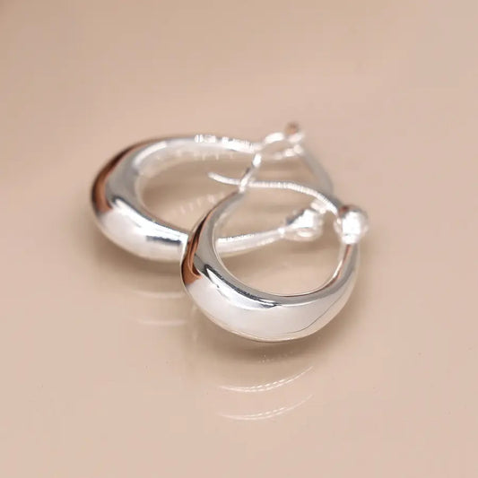 Sterling Silver Hinged Puff Hoop Earrings
