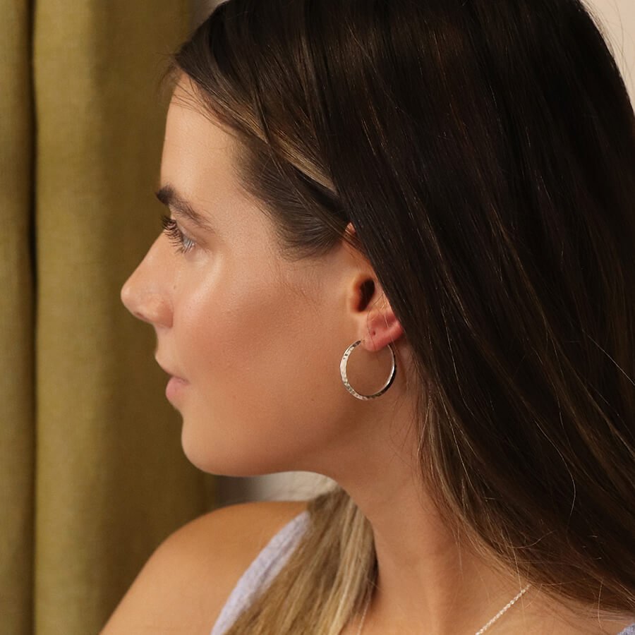 Sterling Silver Simple Hammered Hoops | The Jewellery Stop