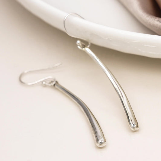 Sterling Silver Three-Dimensional Long Teardrop Earrings