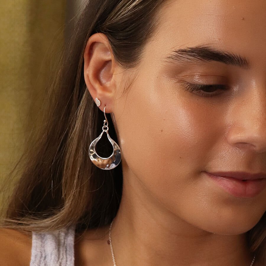 Sterling Silver Hammered Open Teardrop Earrings | The Jewellery Stop