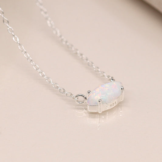Sterling Silver And White Opalite Marquis Pendant On Chain