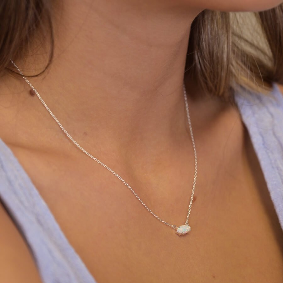 Sterling Silver And White Opalite Marquis Pendant On Chain | The Jewellery Stop