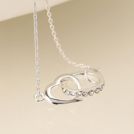 Sterling Silver Linked Heart And Crystal Hoop Pendant