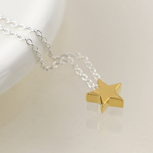 Two Tone Sterling Silver Star Pendant On Chain