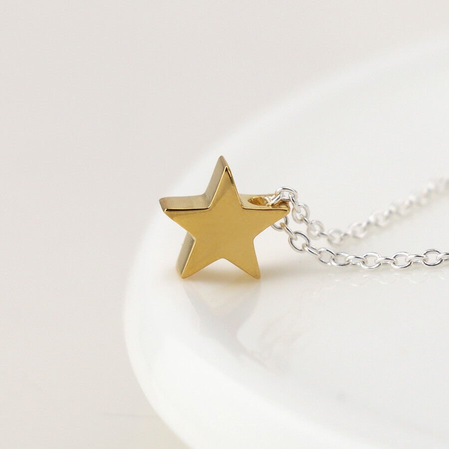 Two Tone Sterling Silver Star Pendant On Chain | The Jewellery Stop